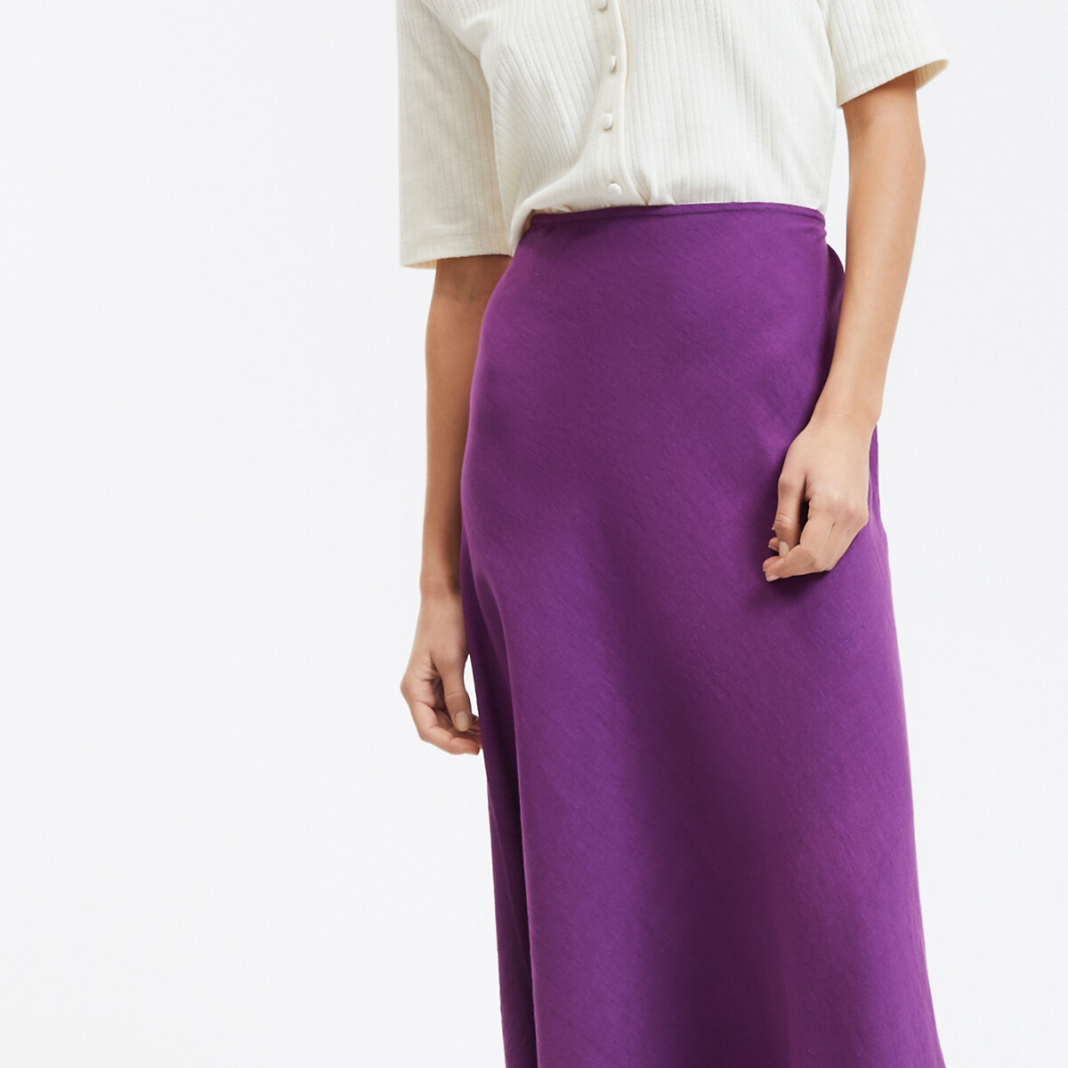 COLEÇÕES LA REDOUTE<br>Saia longa evasê, linho viscose, modelo Signature MARION