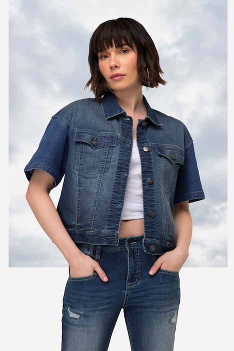Jeansjacke, oversized, weiter Halbarm