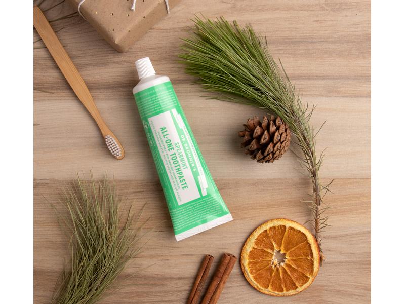 Dr.Bronner's Zahnpasta ALL-ONE Spearmint – fluorfrei 140 g Natürliche, vegane und fluorfreie Zahnpasta