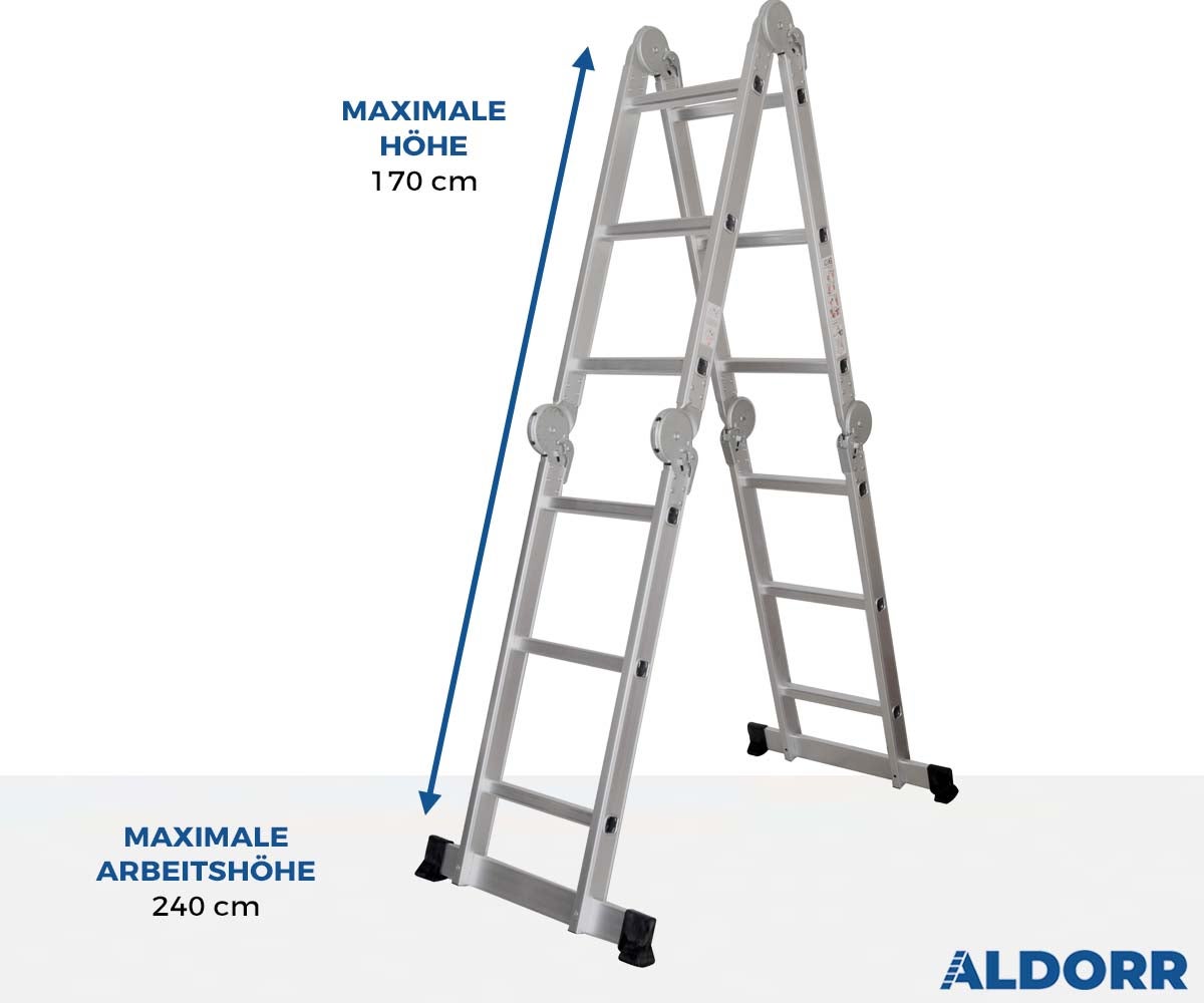 ALDORR Home - 4x3 opvouwbare ladder met platform van hoogwaardig aluminium - Multifunctionele ladder - Veilig en betrouwbaar (EN131)