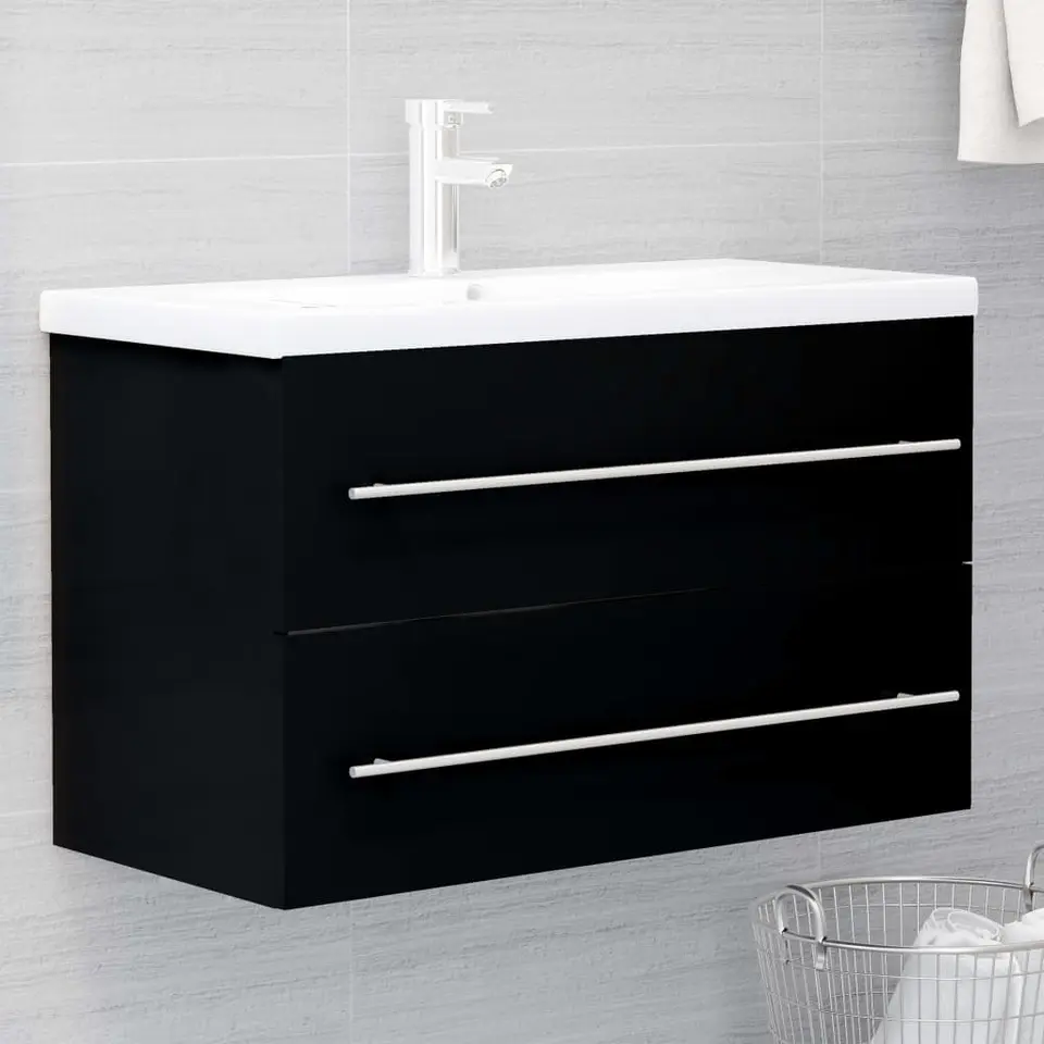 vidaXL - Wastafelkast - Zwart - Bewerkt hout - 80 x 38.5 x 48 cm