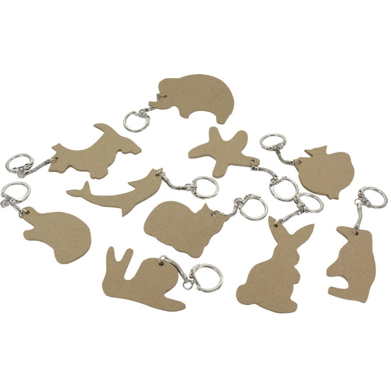 Porte-cles o'color bois a decorer formes animaux 7cm    sachet 10 unites