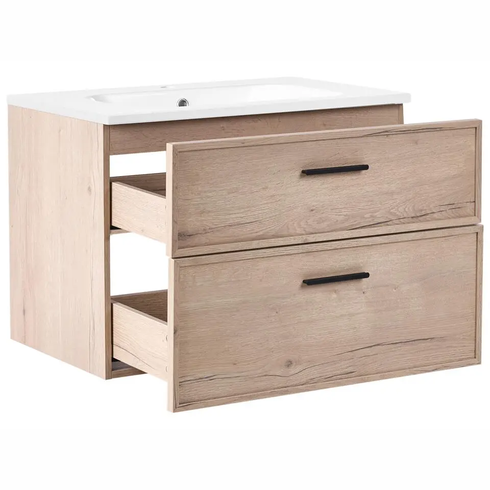 YELCHO - Wandgemonteerd meubel met wasbak - Lichtbruin - MDF