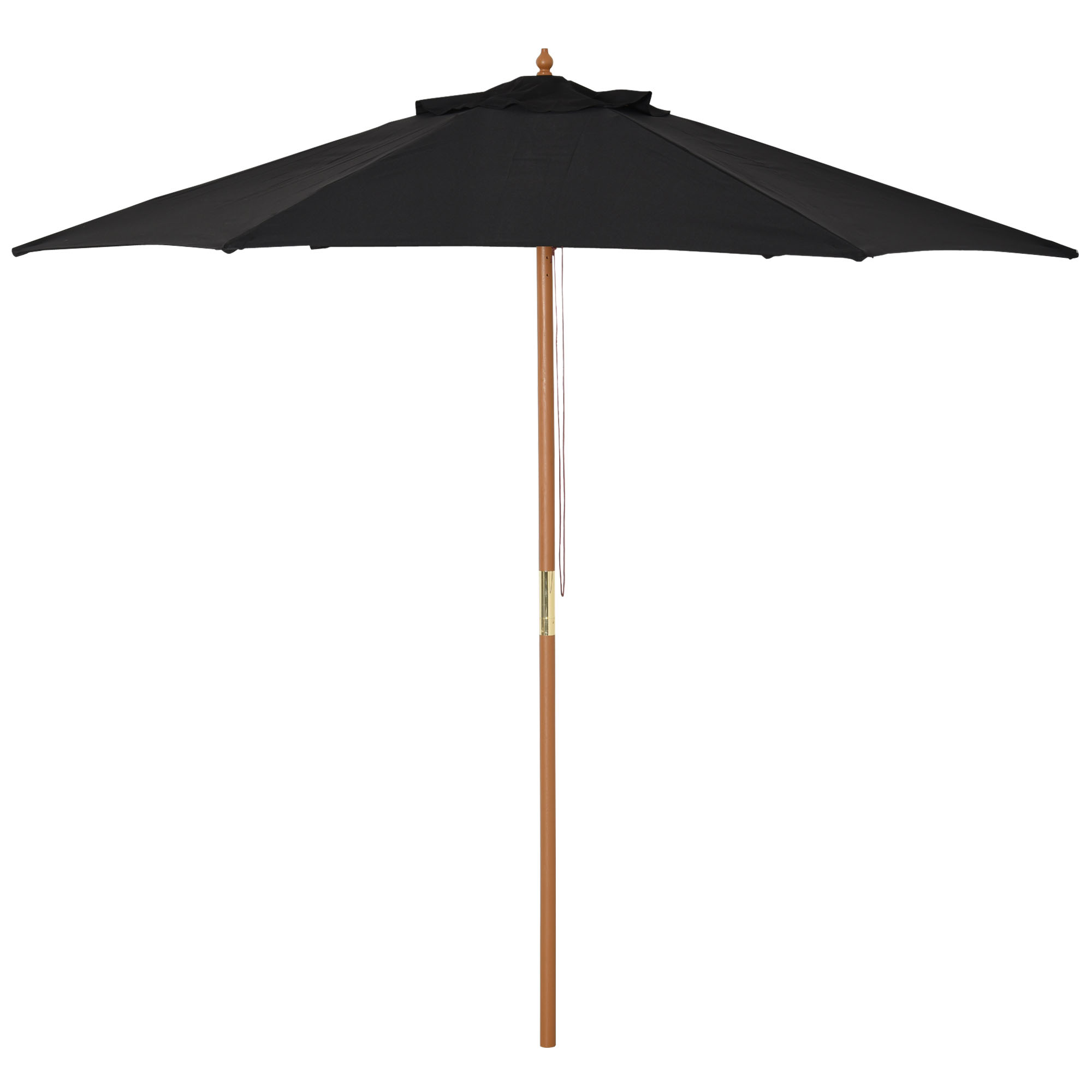 Guarda-sol de madeira Outsunny Ø250x230cm para uso externo com 6 varetas, sistema de corda com fixação removível, portátil, fácil de guardar e transportar, preto.