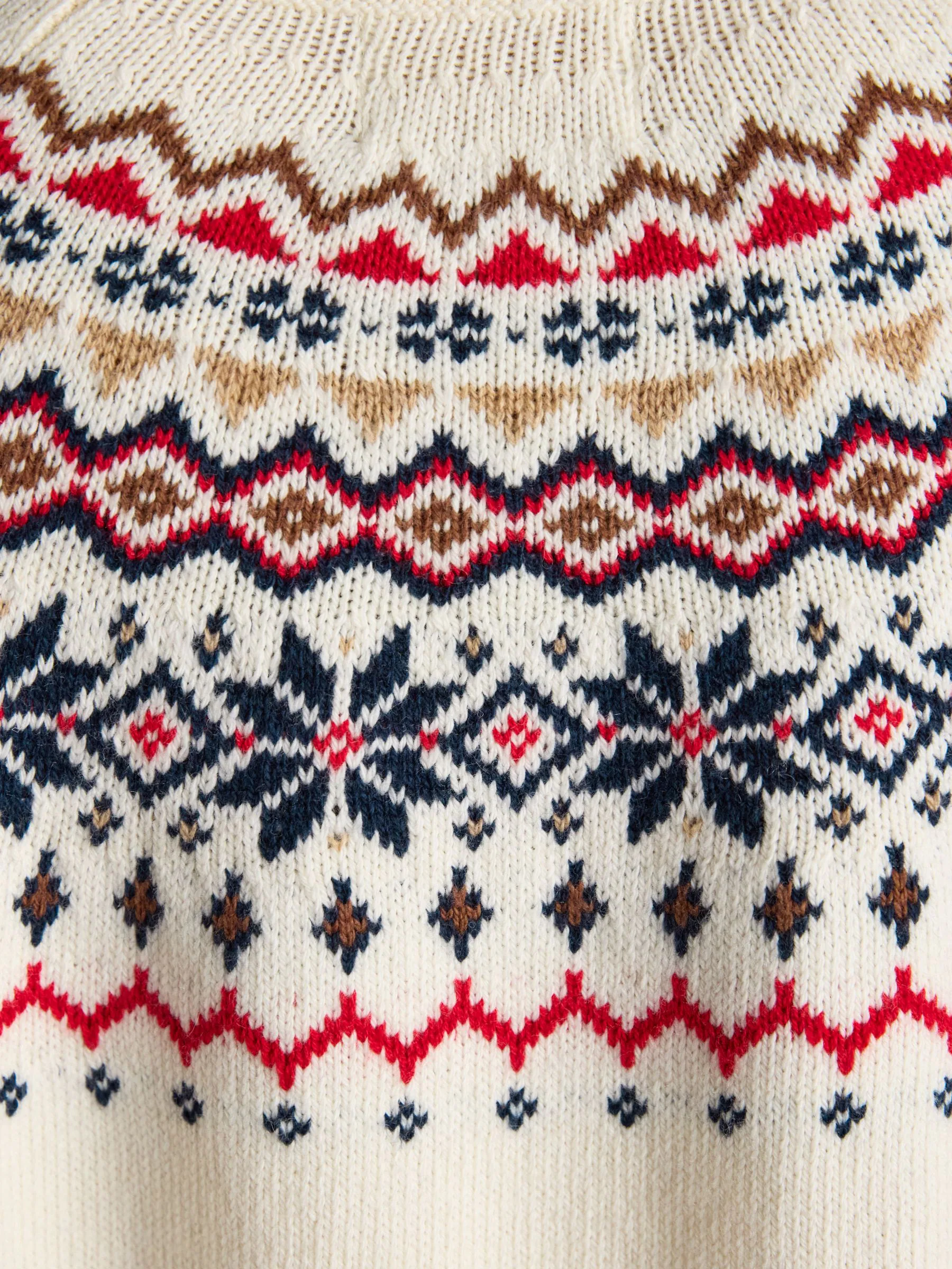 Crème - Joules Alba Fair Isle High Neck Cotton-Blend Jumper