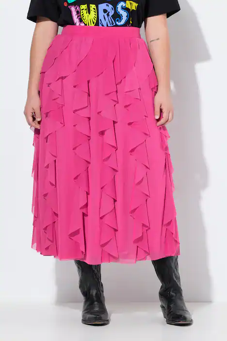 Meshrock, A-Line, 3D-Rüschen, blickdichtes Futter, hibiskuspink