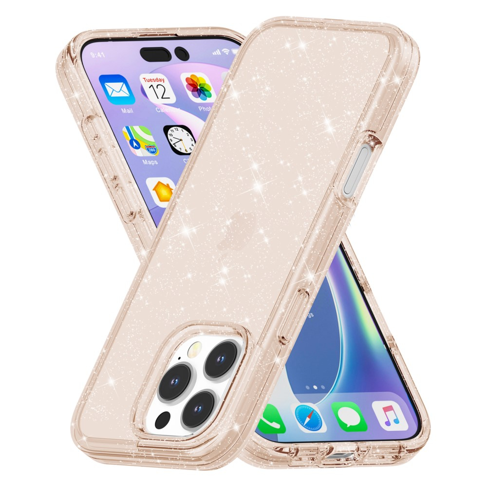 iPhone 16 Pro Hybrid Hardcase Schutzhülle im Glitzer Design - Gold / Transparent