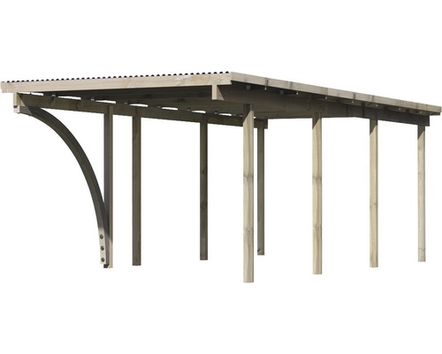 Enkele carport Karibu Eco 2B PVC panelen met 1 inrijboog zonder beslag 268x576 cm drukgeïmpregneerd