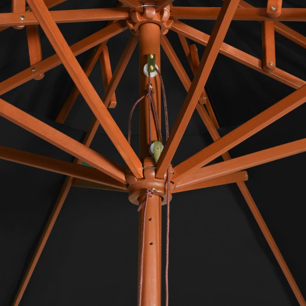 Parasol double avec mât en bois 270 cm noir
