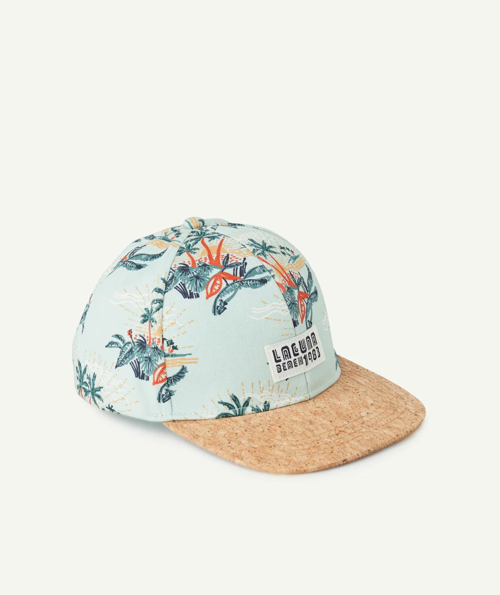 casquette garçon verte imprimé palmiers avec visière effet liège