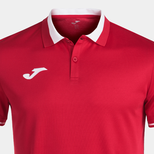 Camisa polo de manga curta Joma Championship VI, vermelha e branca.