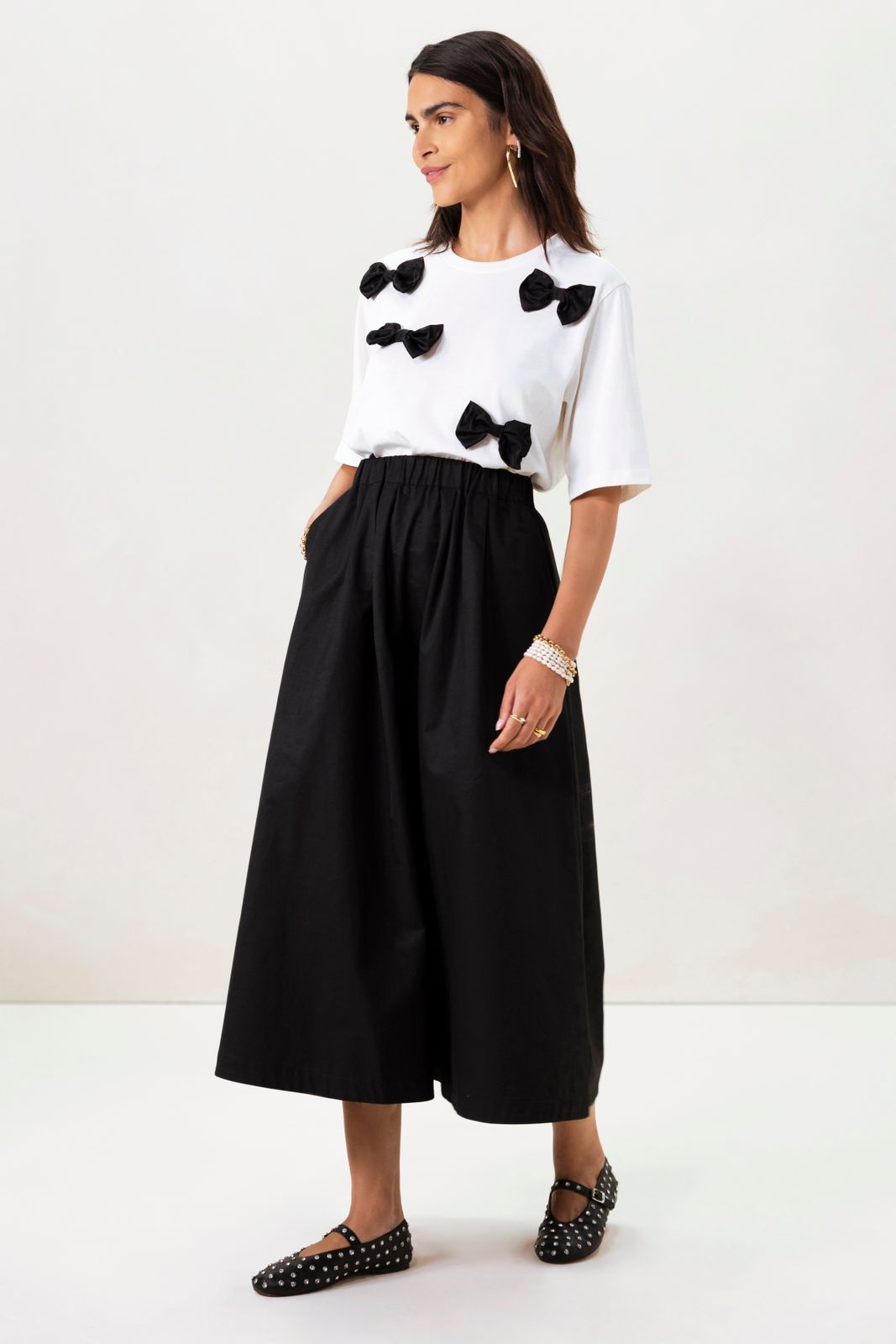 Wit oversized T-shirt met strikjes
