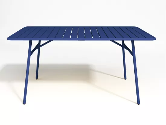 Salle à manger de jardin en métal - une table L.160 cm avec 2 fauteuils empilables et 4 chaises empilables - Bleu nuit - MIRMANDE de MYLIA