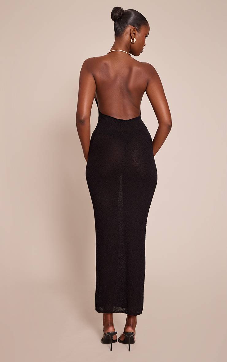 Noir Robe Maxi En Maille Avec Détail Manchette Dorée
