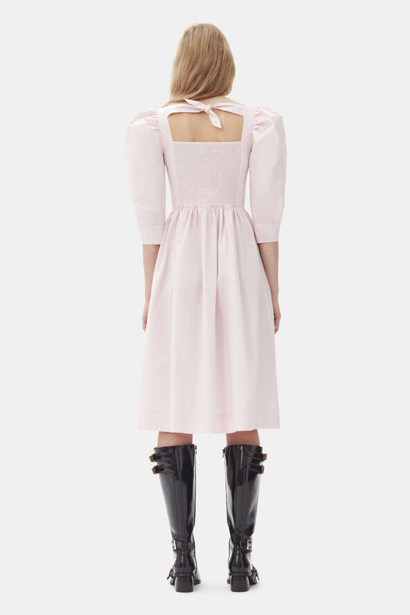 Ganni Cotton Poplin Open Neck Smock Dress Chalk pink