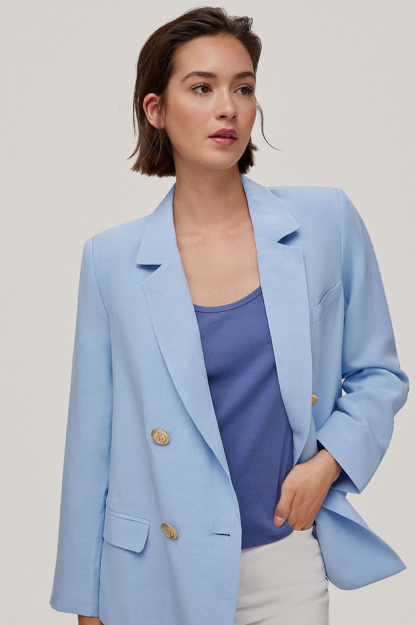 Blazer de abotoamento duplo com botões náuticos - Turquesa