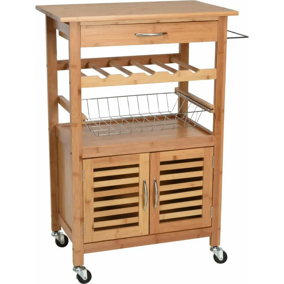 Excellent Houseware Keukentrolley - met kast - hout - 60 x 84 x 36 cm