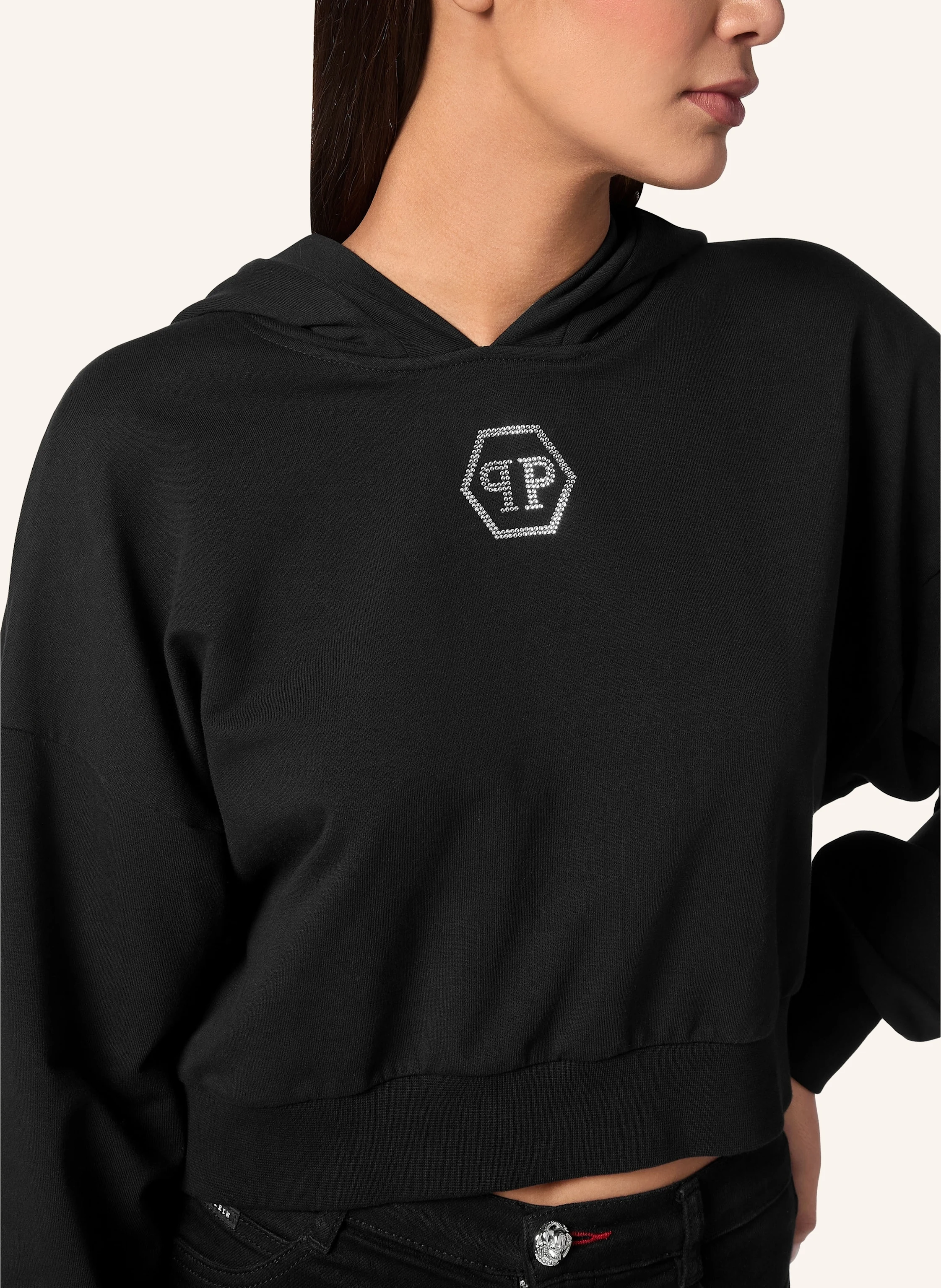 PHILIPP PLEIN Cropped Hoodie mit Steinbesatz HEXAGON