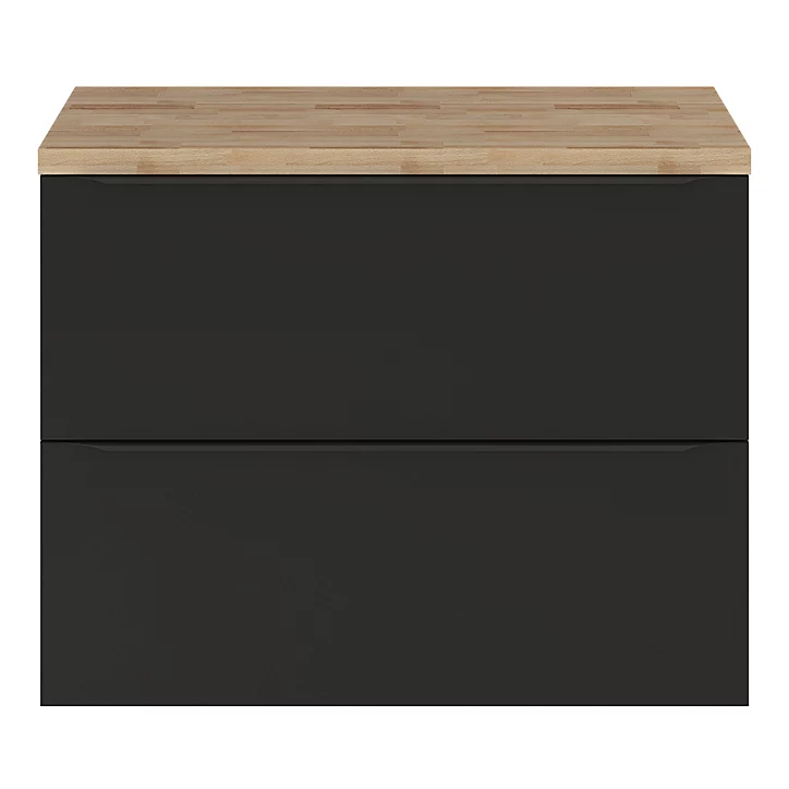 Ensemble salle de bains l.80 cm meuble à suspendre Imandra noir mat + plan de toilette décor chêne