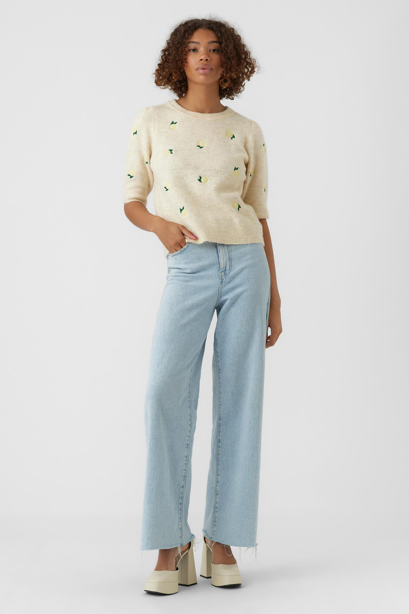 Blusa de malha com mangas 2/4 - Cinza