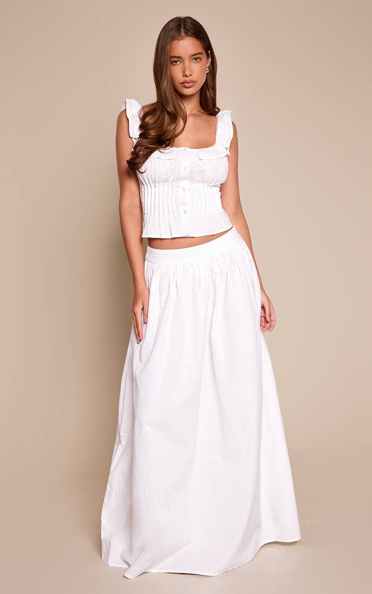 Blanc Jupe Longue Plissée En Coton