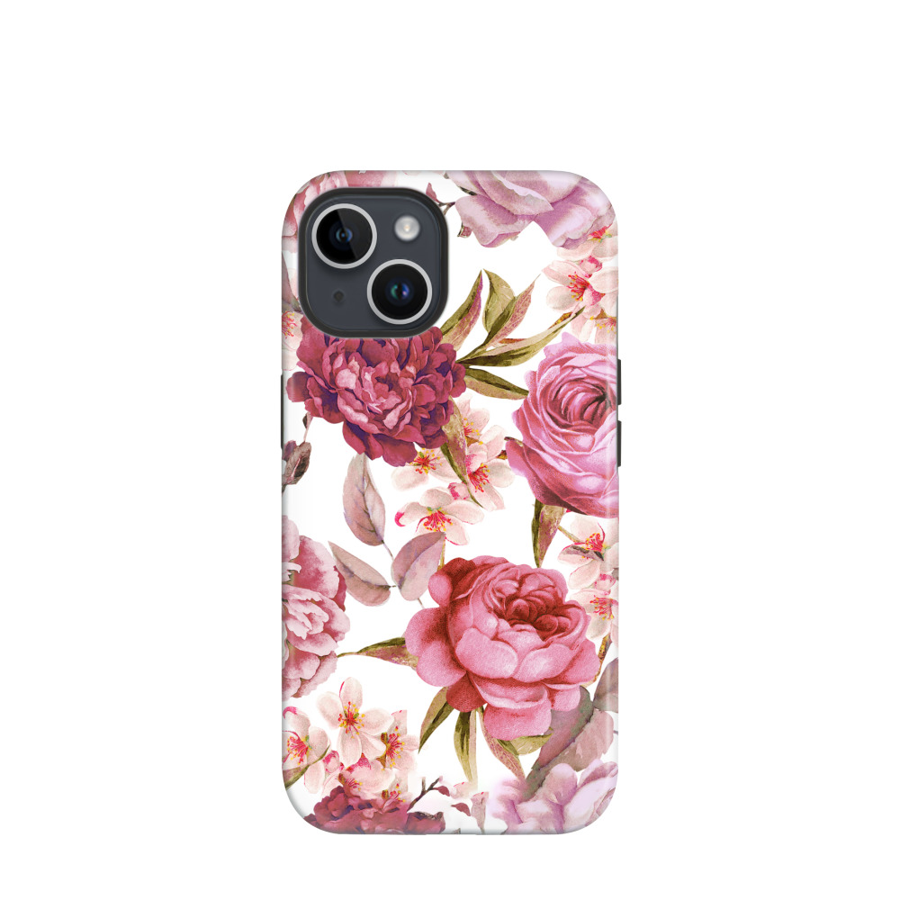 iPhone 14 Hybrid (Kunststoff / Gummi) Hülle Wildrosen - Pink