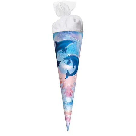 Roth Motiv-Schultüte, Delfine, 22cm, rund, Tüllverschluss