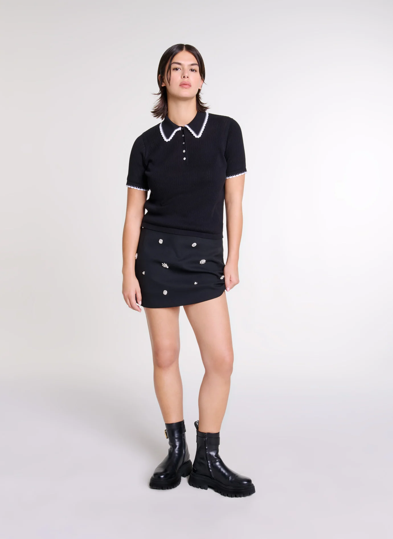 Polo droit en coton mélangé | Noir