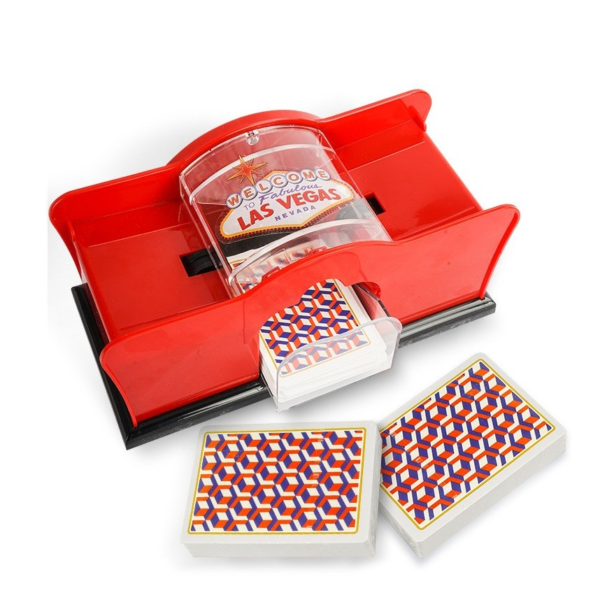 (23x11cm) Karten Mischmaschine Manueller 2 Deck Spielkarten Mischer Card Shuffler mit Handkurbel - Rot