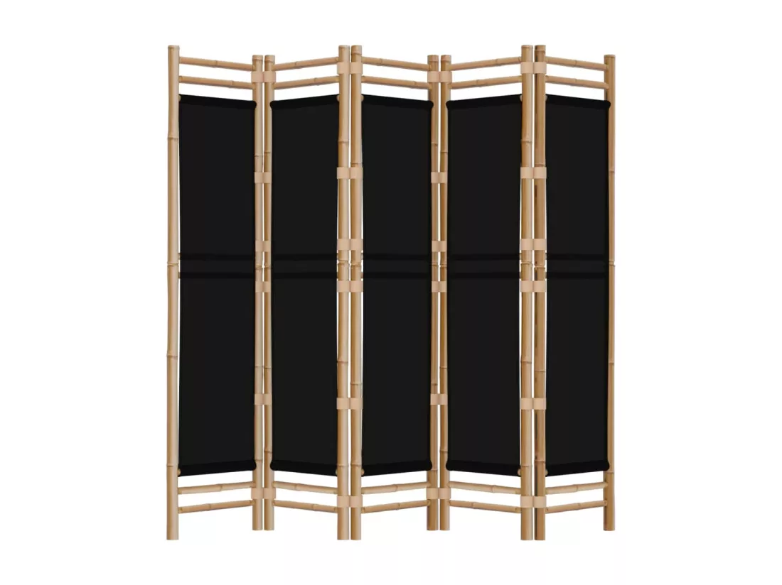 Cloison de séparation pliante 5 panneaux 200 cm Bambou et toile