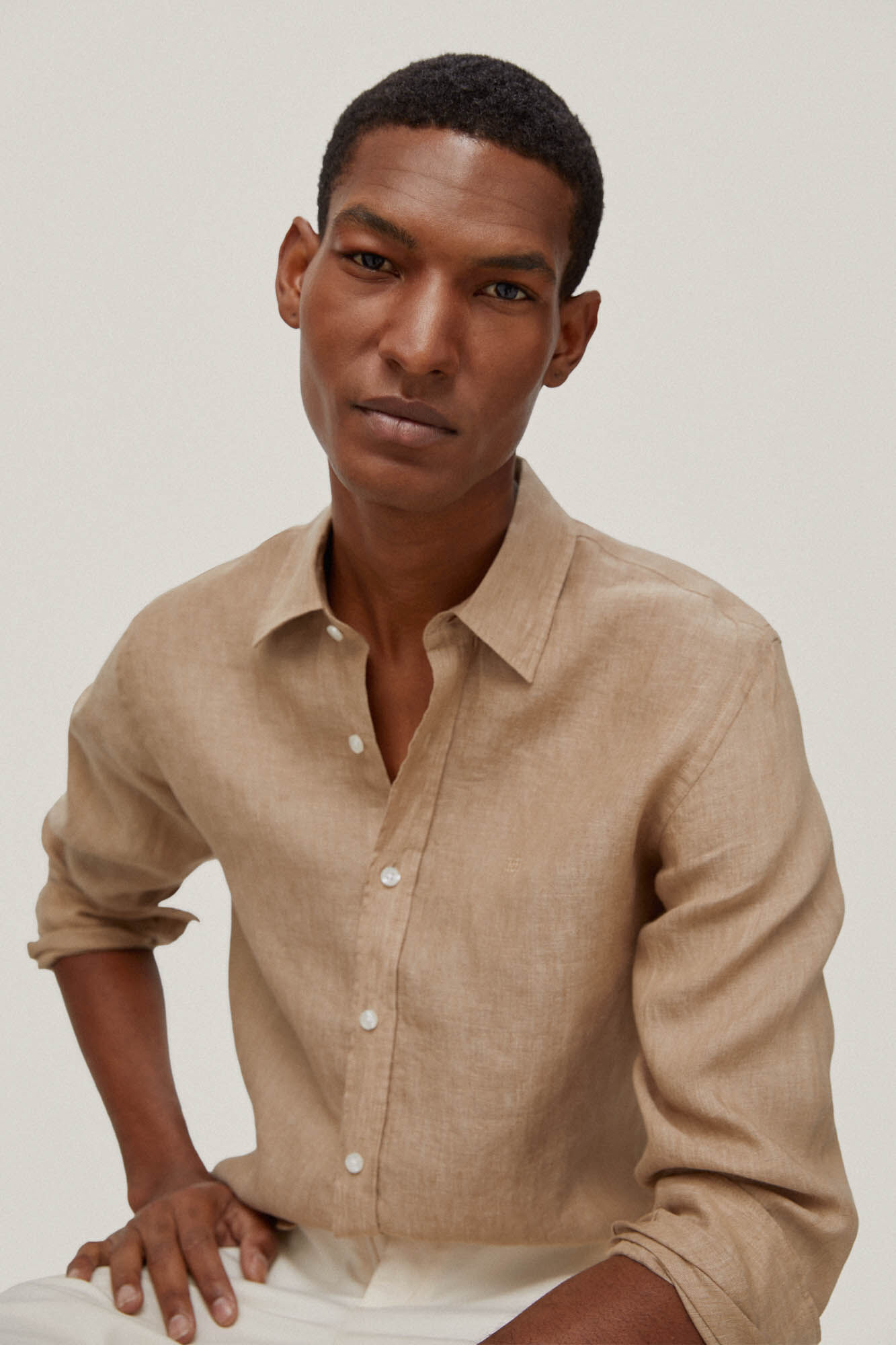 Camisa lino lisa - Bege