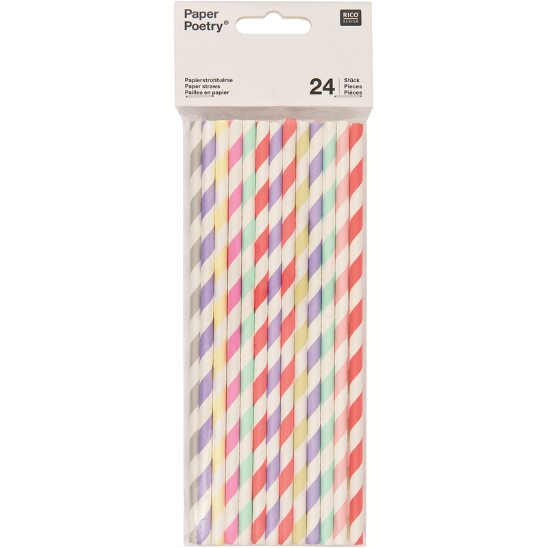 Rico Design Papiertrinkhalme Sorbet Mix, assortiert, 24 Stück