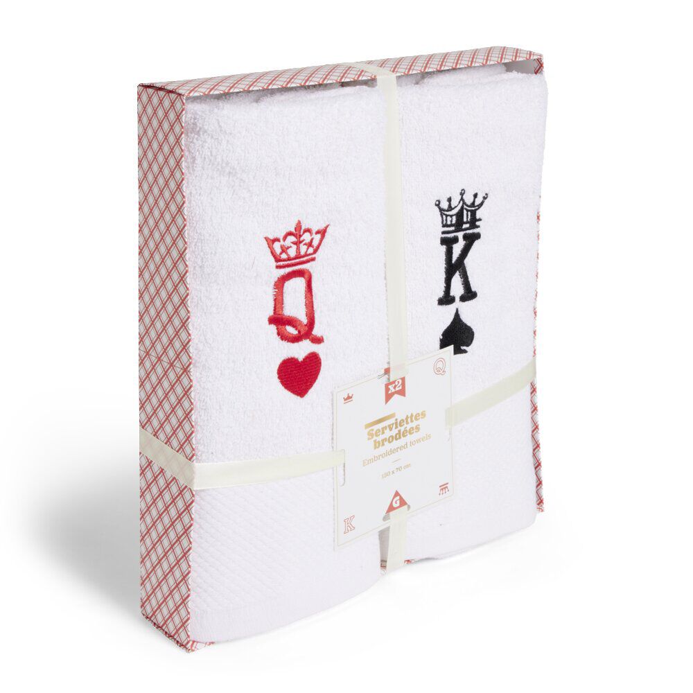 Lot de 2 serviettes brodées King et Queen 70xL130cm