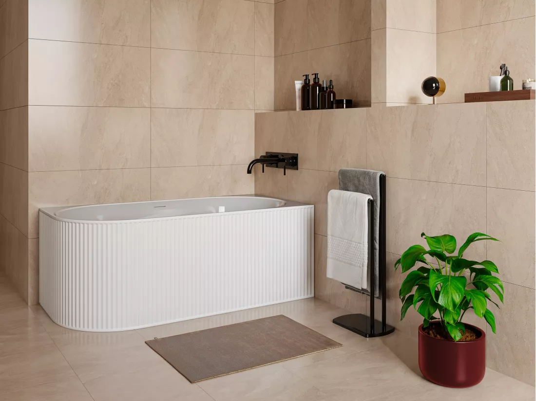 Baignoire d'angle striée - 290L - 170 x 80 x 60 cm - Blanc mat - Acrylique - Angle droit - BARBORI
