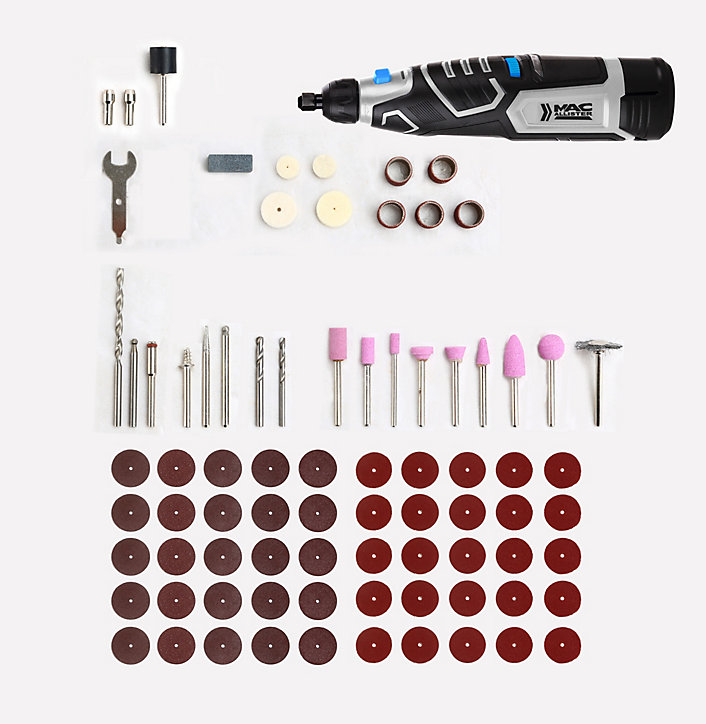 Mini outil multifonction Mac Allister 12V - 1.5Ah + 81 accessoires sans fil