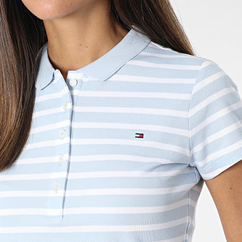 Polo Manches Courtes Femme 7151 Bleu Clair Blanc