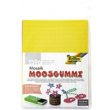 Folia Moosgummi Mosaik, selbstklebend, 6 Bögen, ca. 15 x 20 cm, 2 mm stark, farbig sortiert