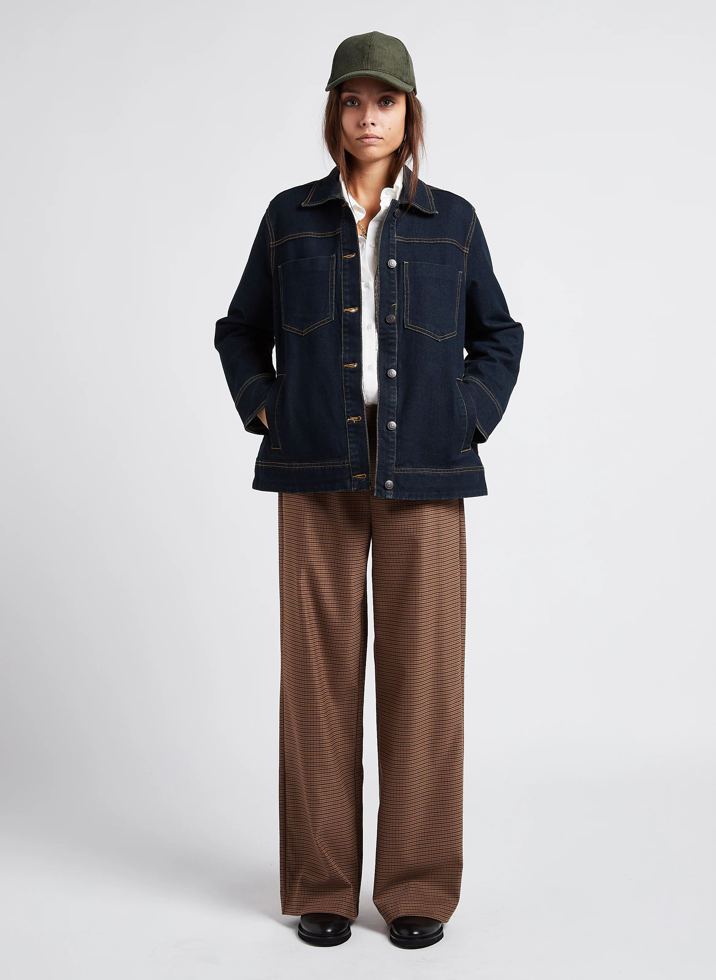 Pantalon large à rayures| Beige