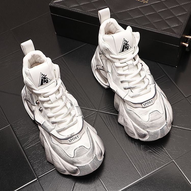 Mr Ozera - Platform Distressed Lace-Up High Top Sneakers