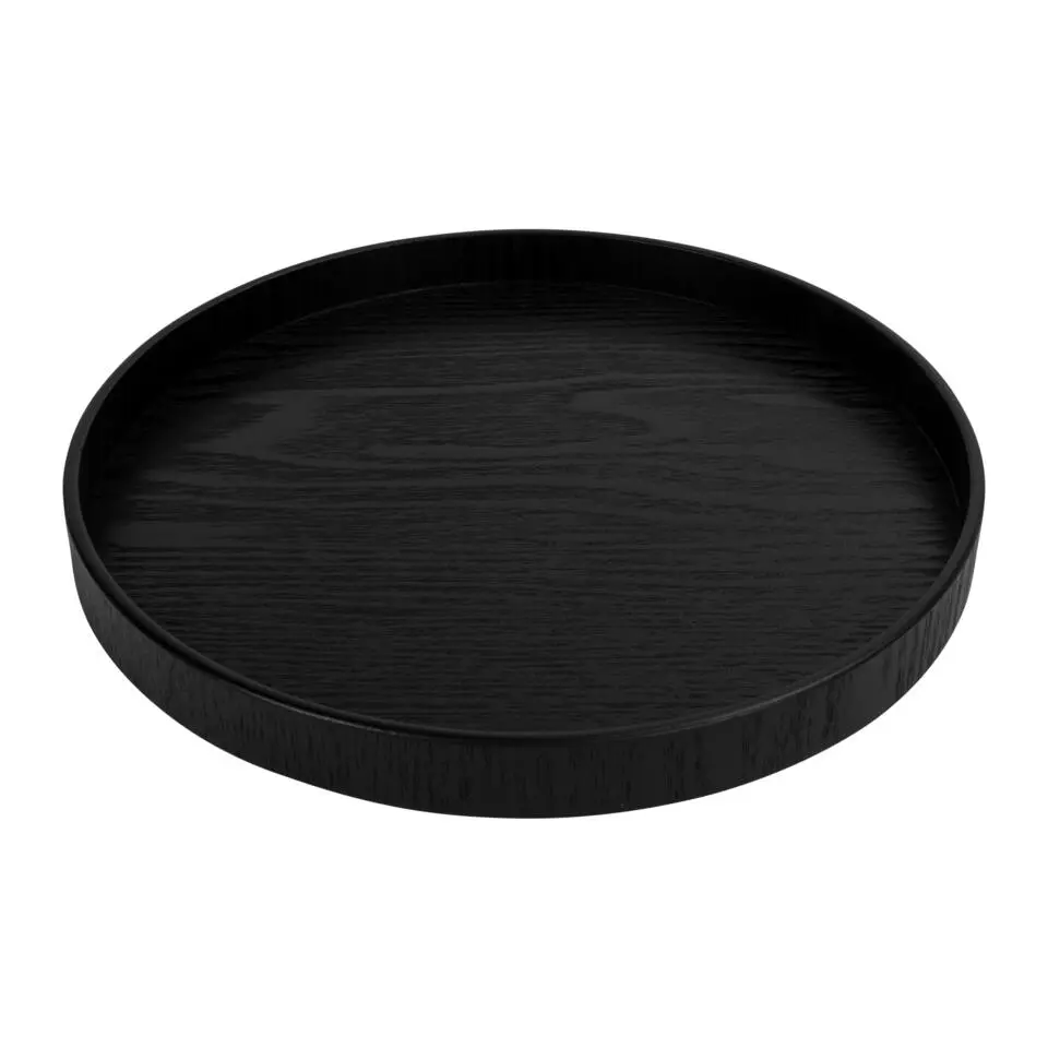 QUVIO Houten dienblad rond - Zwart - Maat S (24 cm)