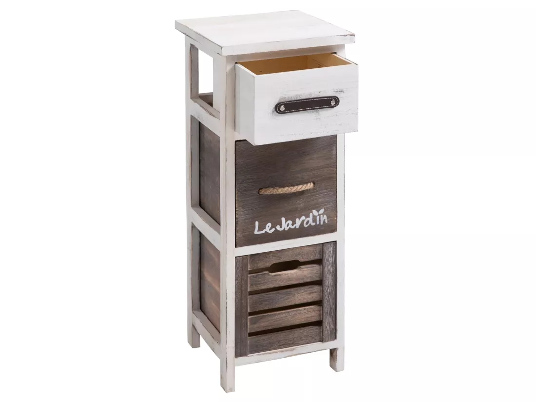 Chiffonnier PADUA table de nuit avec 3 tiroirs, en bois de paulownia blanc style shabby chic vintage rustique campagne