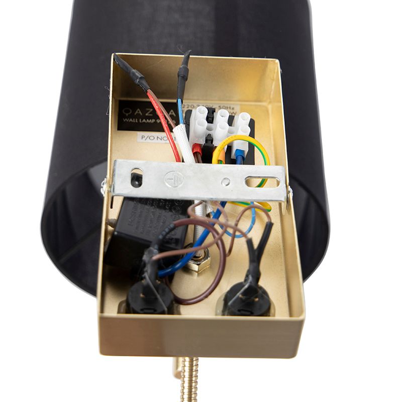Art Deco wandlamp goud met katoenen zwarte kap - Stacca