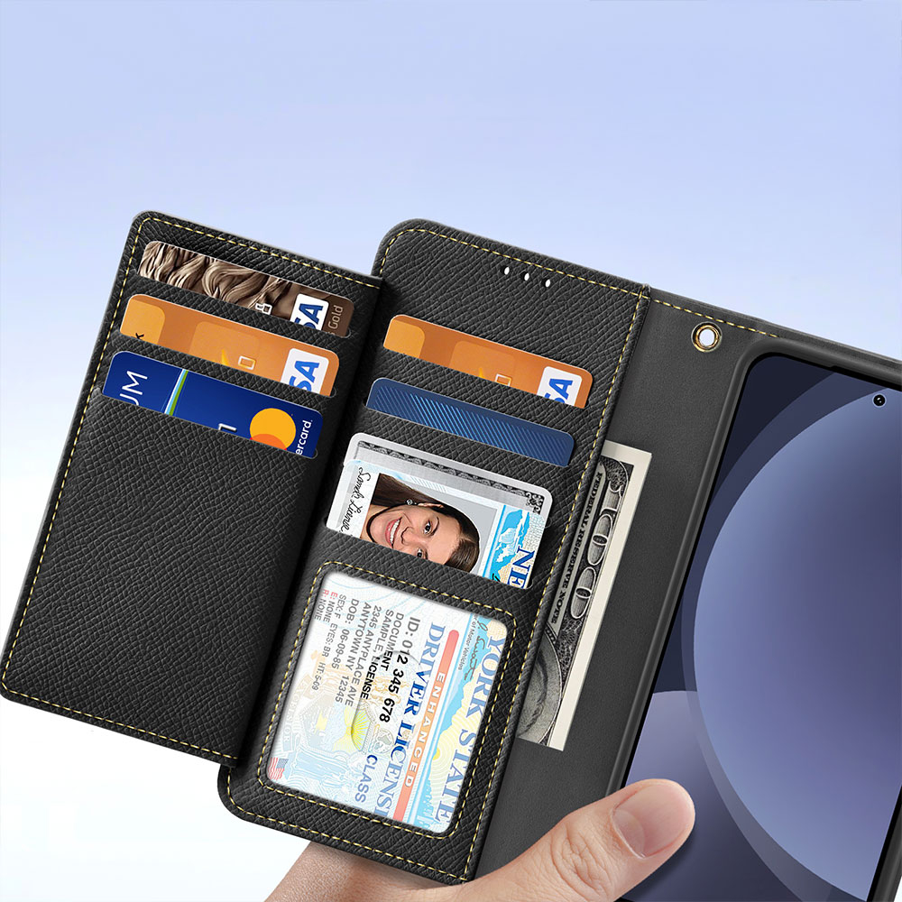 Samsung Galaxy S25 Leder Tasche mit Kartenfächer   Münzfach   Magnetische Schutzhülle - Schwarz
