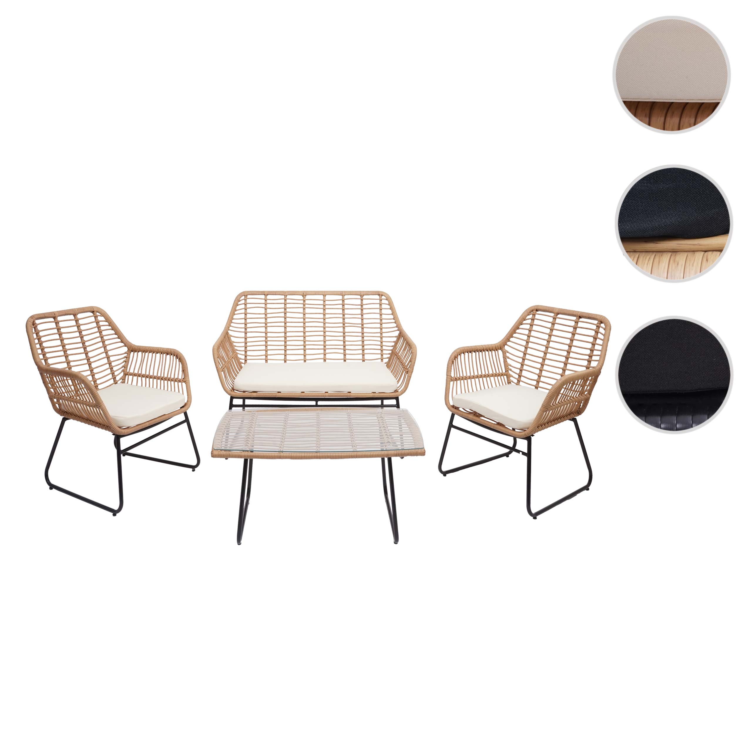 Polyrattan Garnitur MCW-G17a, Garten Sofa Set Sitzgruppe Stuhl, Seil ~ naturfarben, Polster creme ohne Dekokissen