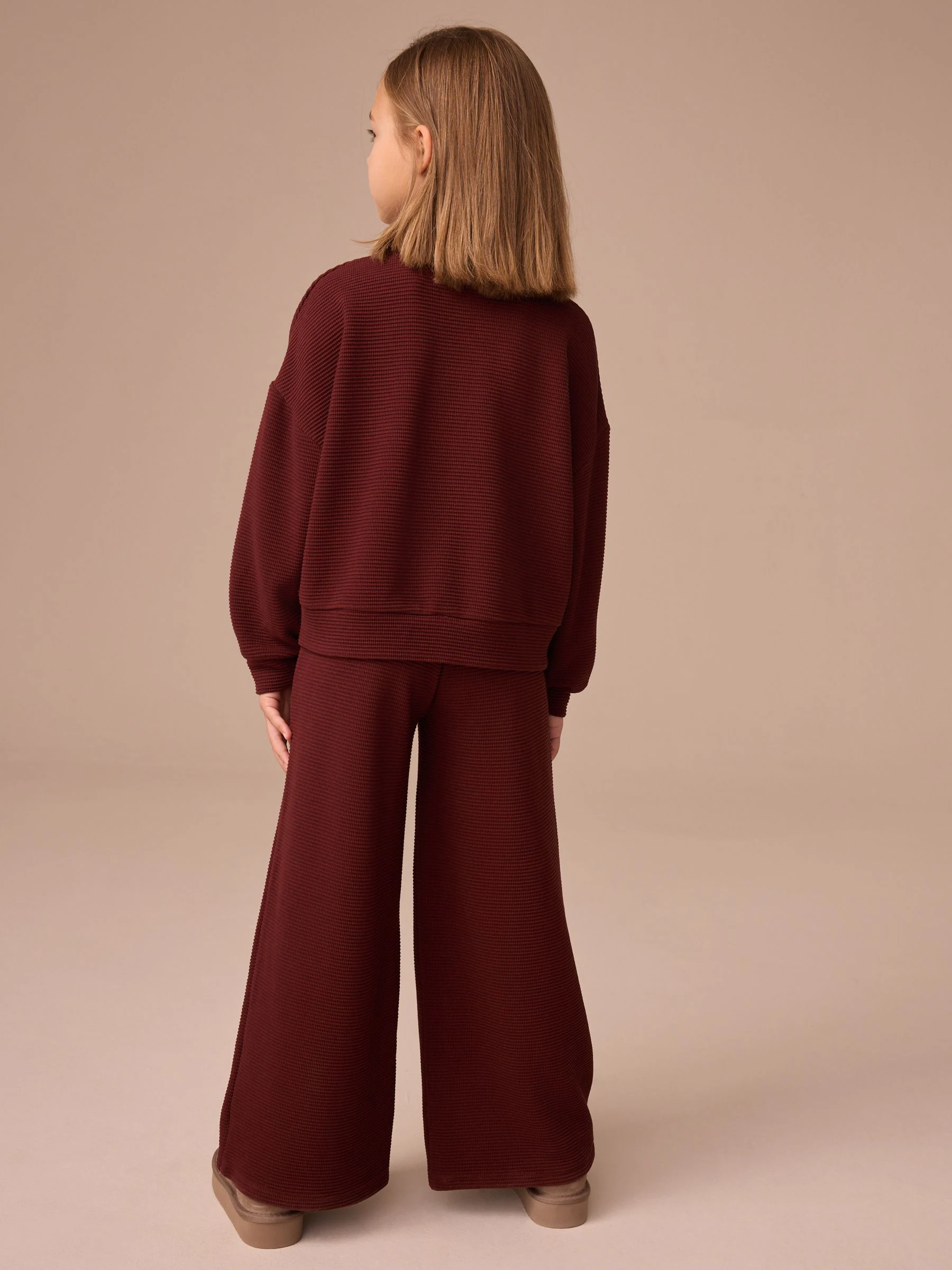 Bordeauxrood - Textured Wide Leg Cardigans Set (3-16yrs)