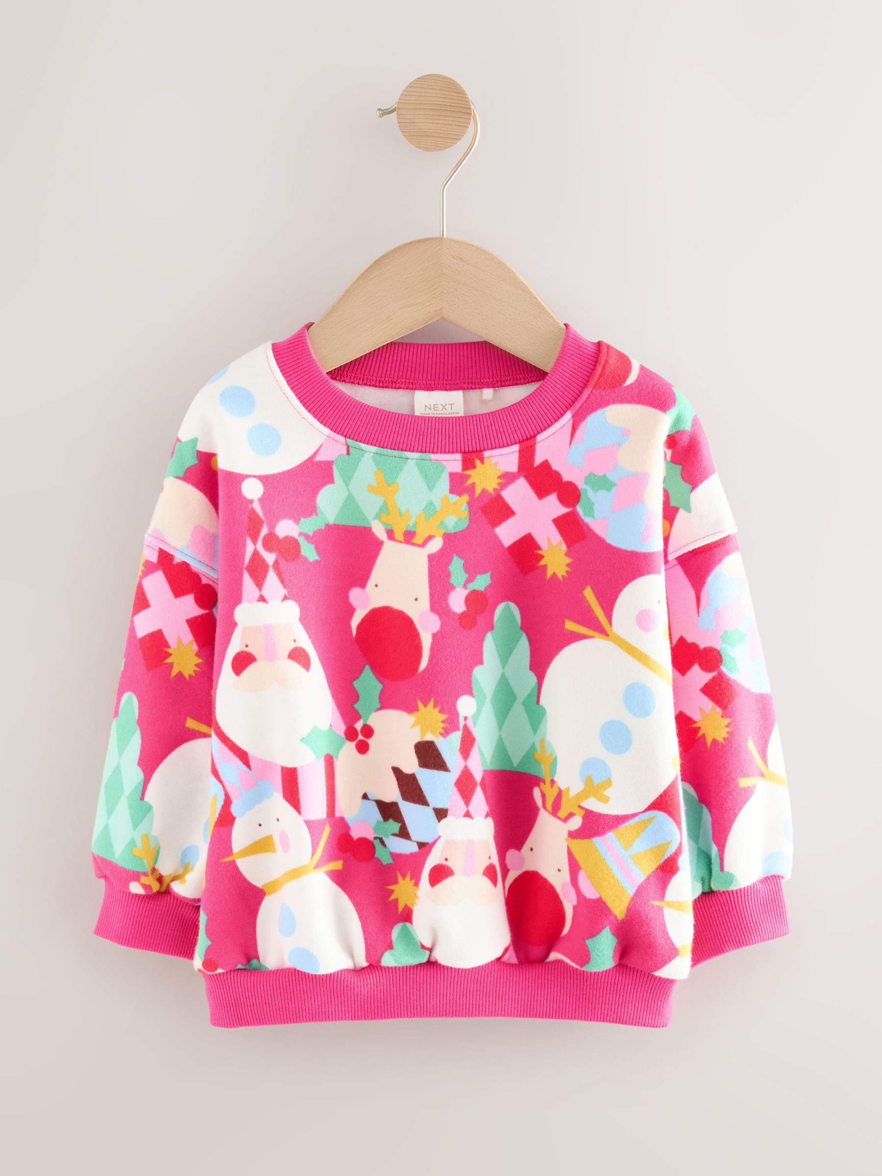 Heldere Roze Kerstmis Print - Sweatshirt met ronde hals (3 mnd-7 jr)
