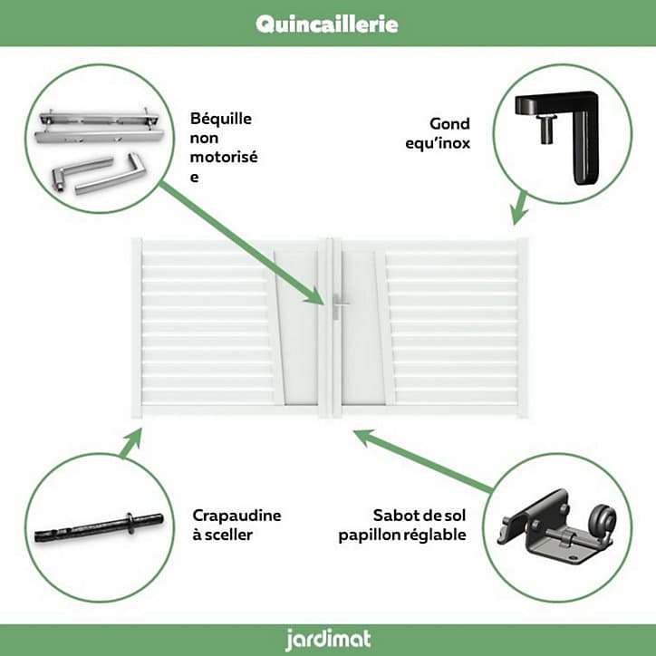 Portail Jardimat battant aluminium Audelange blanc - 350 x h.164 cm