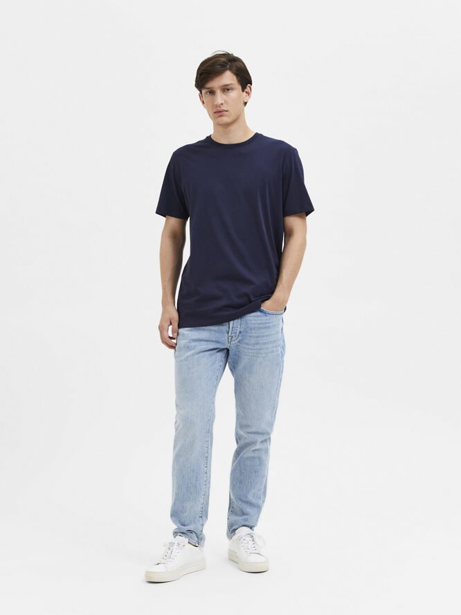 Selected Homme SLHASPEN SS O-NECK TEE W NOOS Blå