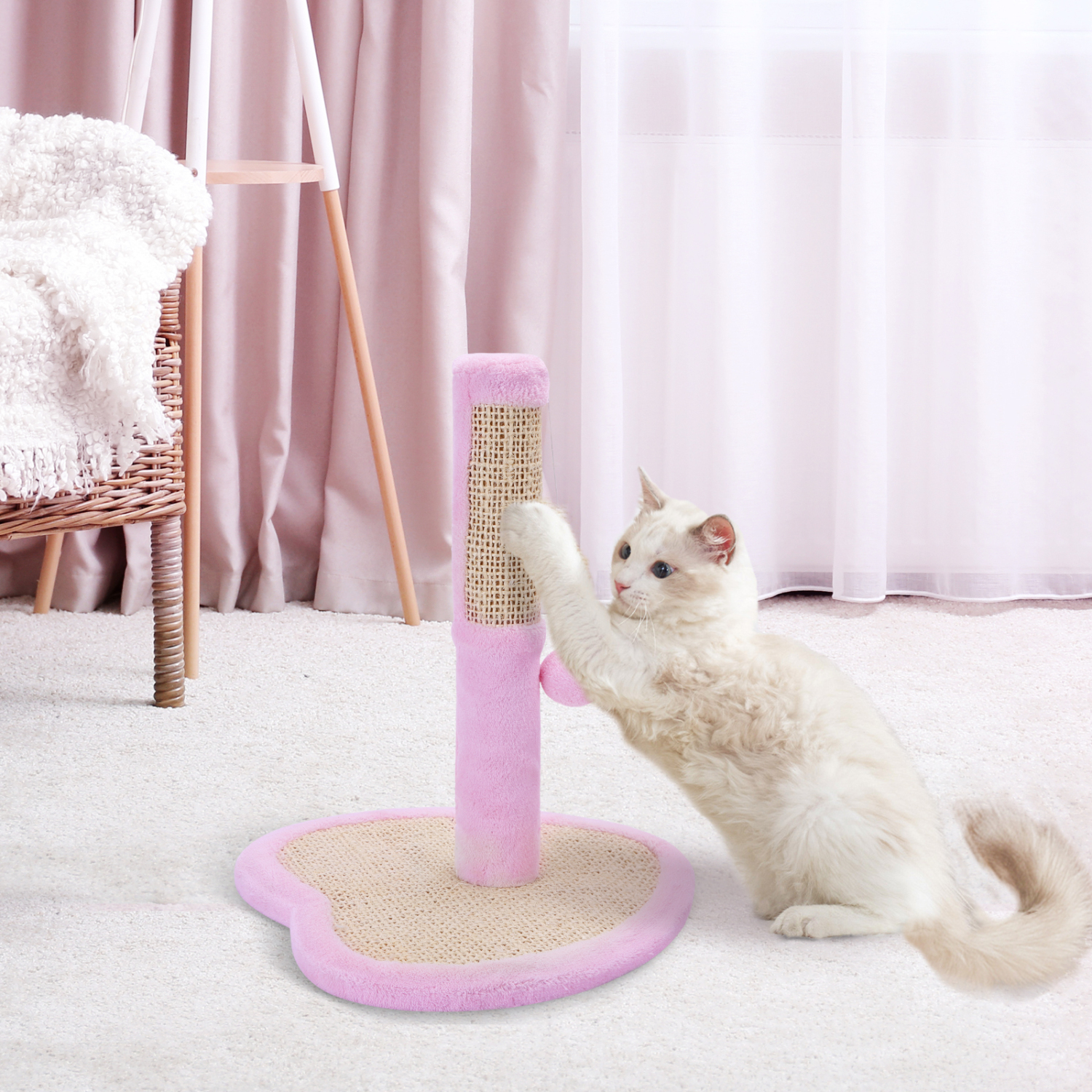 Arranhador para Gatos Nobleza em Sisal Natural com Bola, 33,5 x 33,5 x 38 cm, Rosa