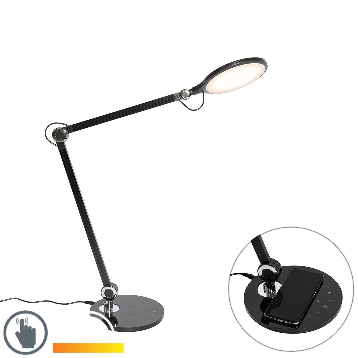 Design tafellamp zwart incl. LED met touch en inductielader - Don
